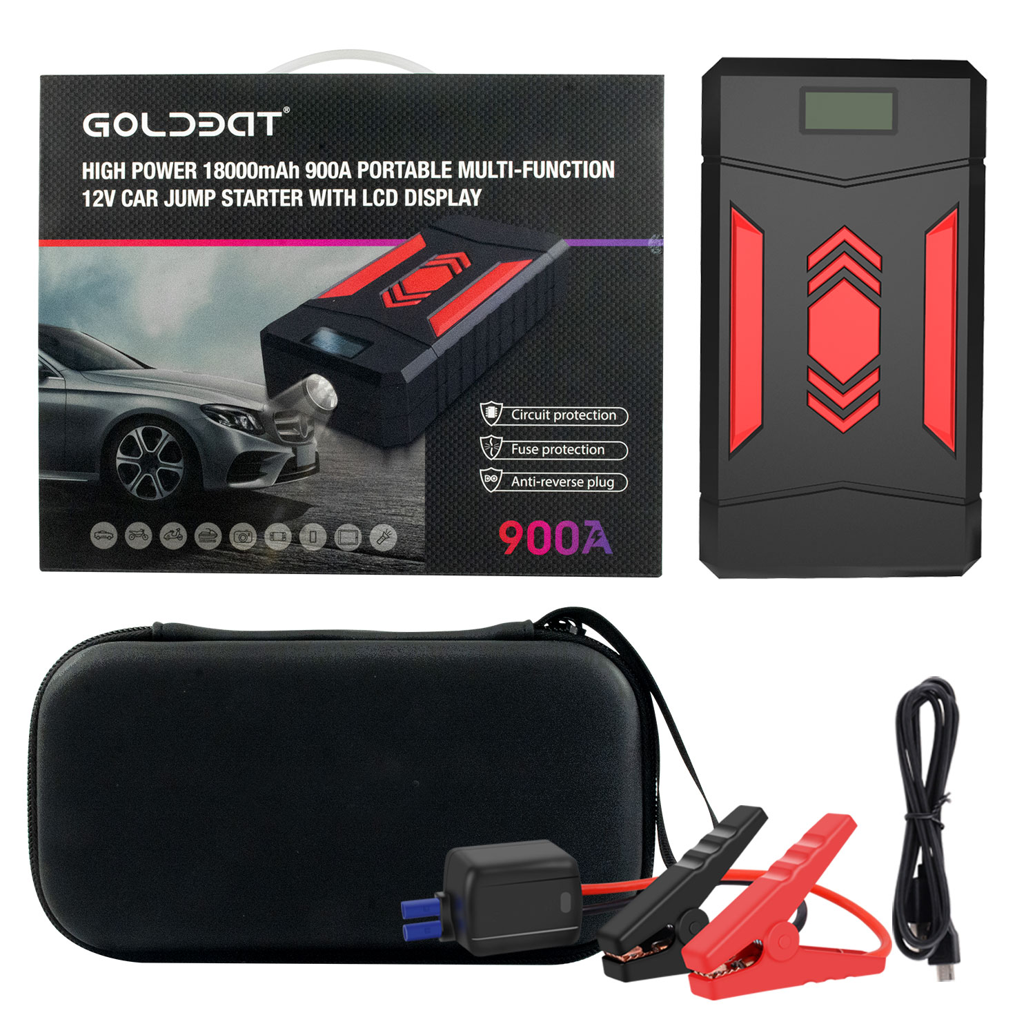 Red 12V 18000mAh Jump Starter
