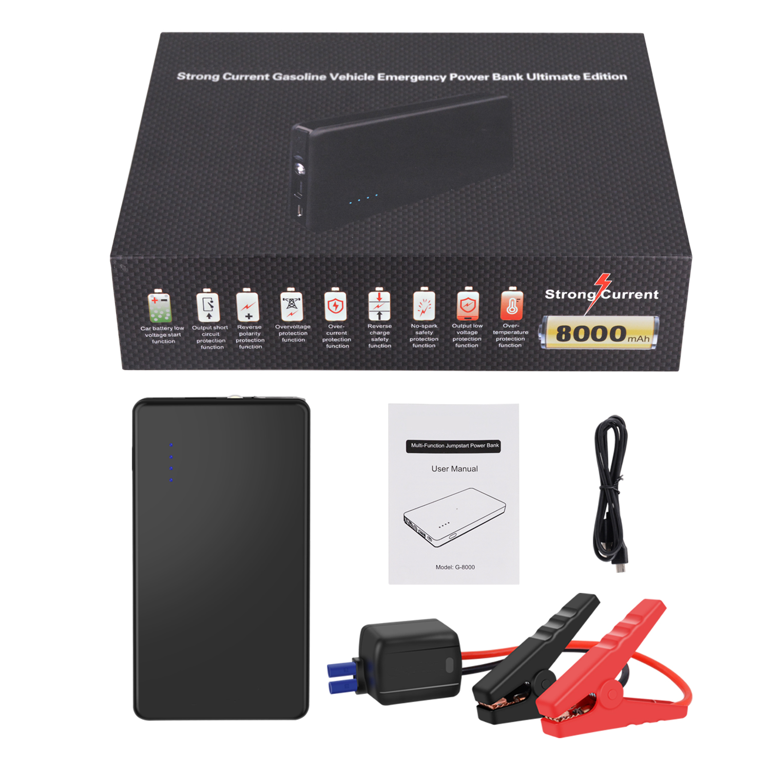 Black 12V 8000mAh Jump Starter